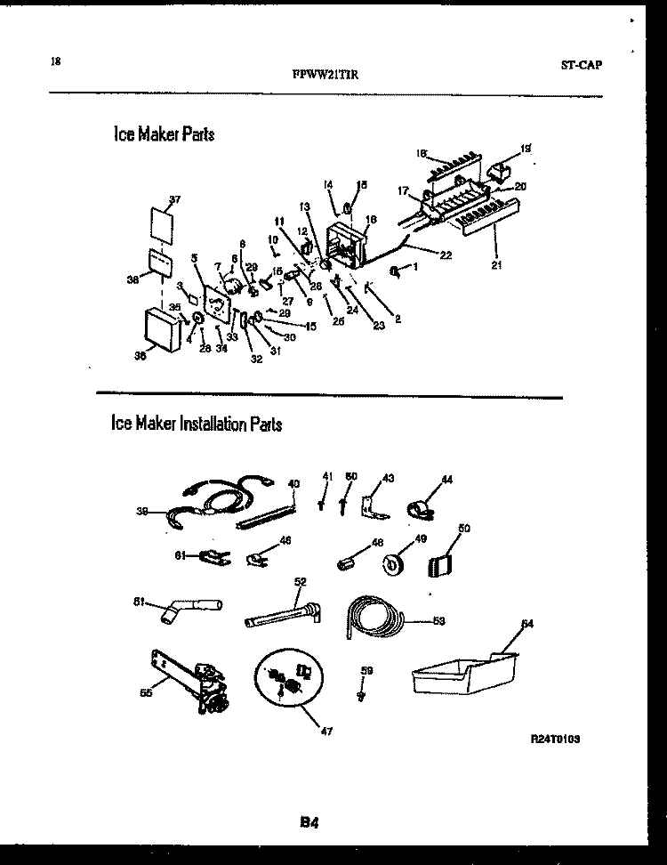 ICE MAKER AND INSTALLATION PARTS Diagram and Parts List for FPWW21TIRW0  Frigidaire Refrigerator