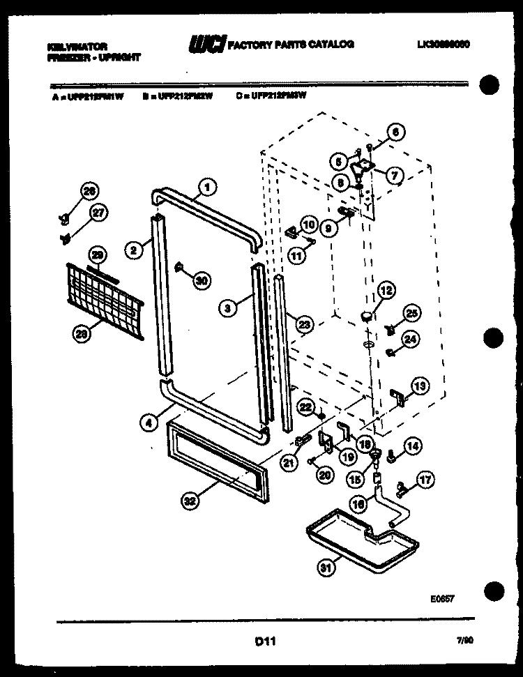 CABINET PARTS Diagram and Parts List for UFP212FM2W  Kelvinator Freezer