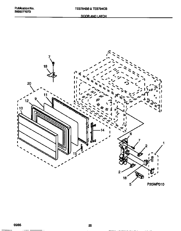 DOOR & LATCH Diagram and Parts List for TEB794BBBB  Tappan Microwave Oven Combo
