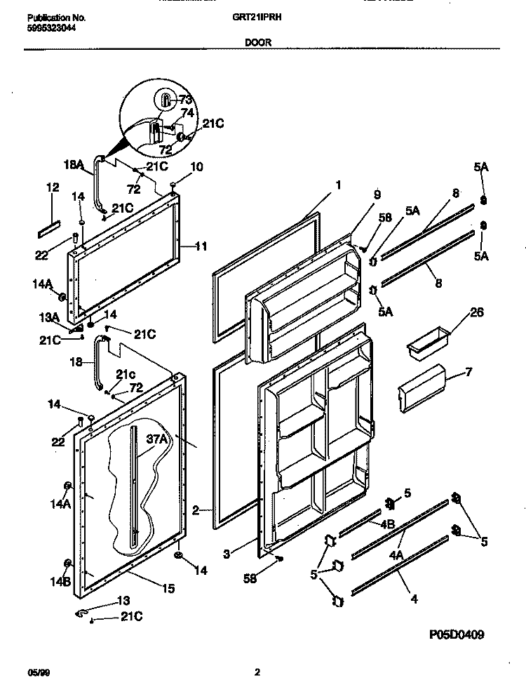 DOORS Diagram and Parts List for GRT21IPRHW0  Gibson Refrigerator