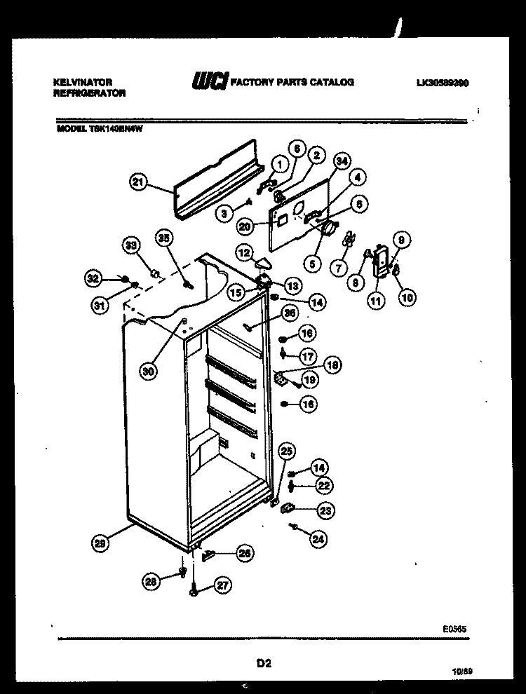 CABINET PARTS Diagram and Parts List for TSK140EN4D  Kelvinator Refrigerator