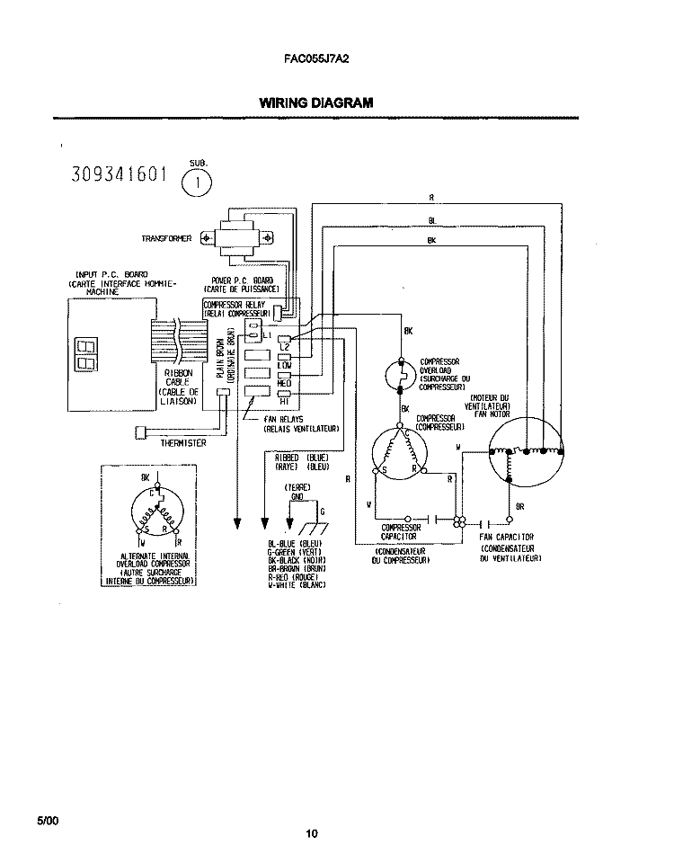 WIRING DIAGRAM Diagram and Parts List for FAC055J7A2  Frigidaire Air Conditioner