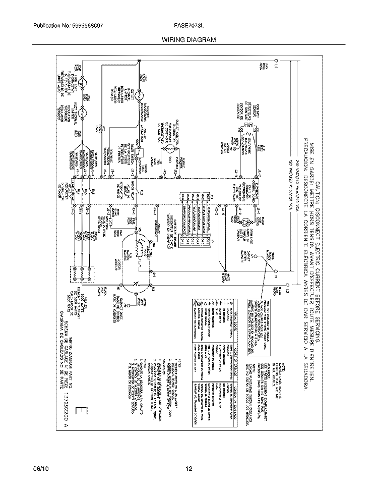 WIRING DIAGRAM Diagram and Parts List for FASE7073LA0  Frigidaire Dryer