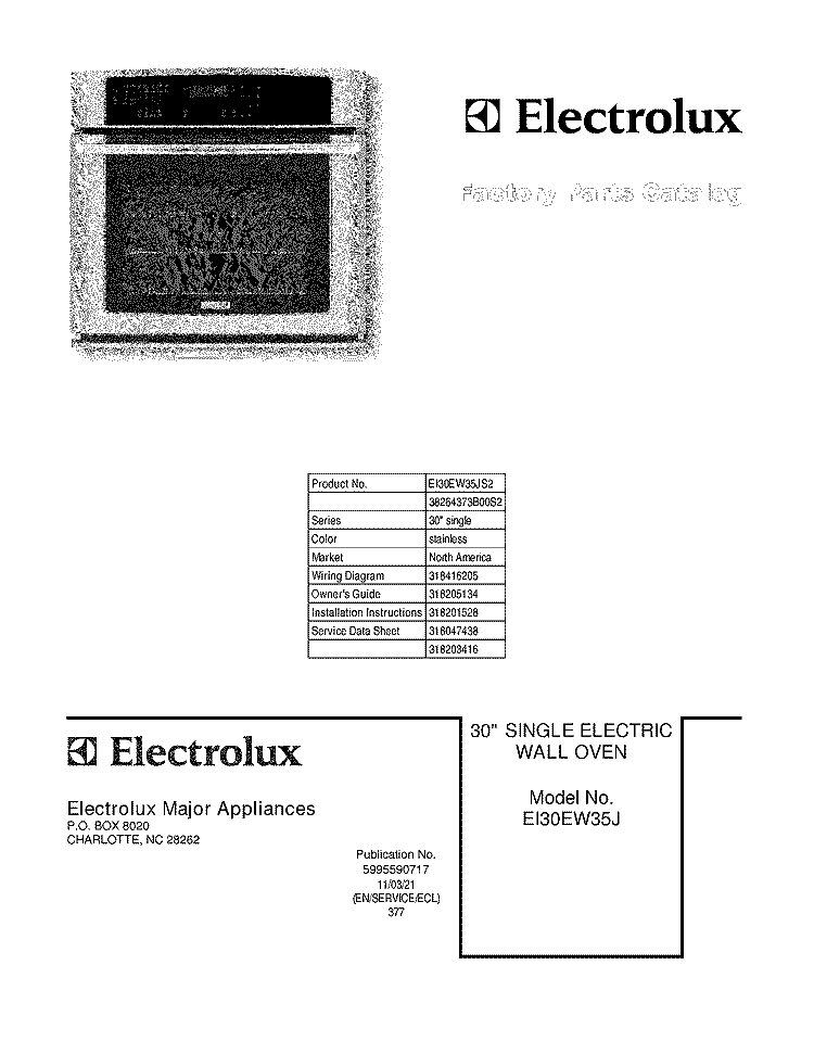 COVER Diagram and Parts List for EI30EW35JS2  Electrolux Wall Oven