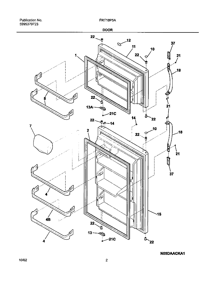 DOOR Diagram and Parts List for FRT18P5AB9  Frigidaire Refrigerator