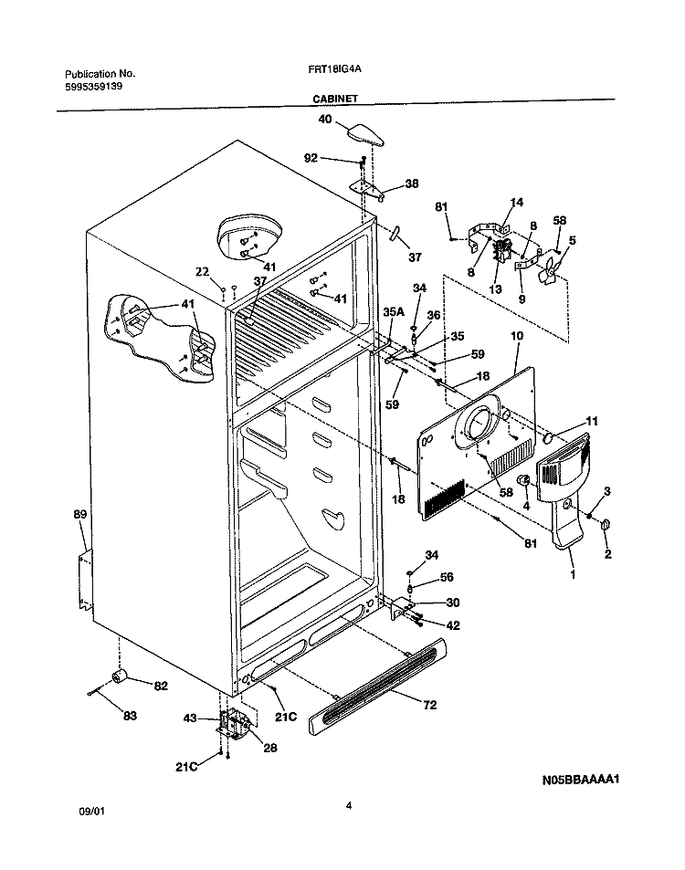 CABINET Diagram and Parts List for FRT18IG4AQ2  Frigidaire Refrigerator