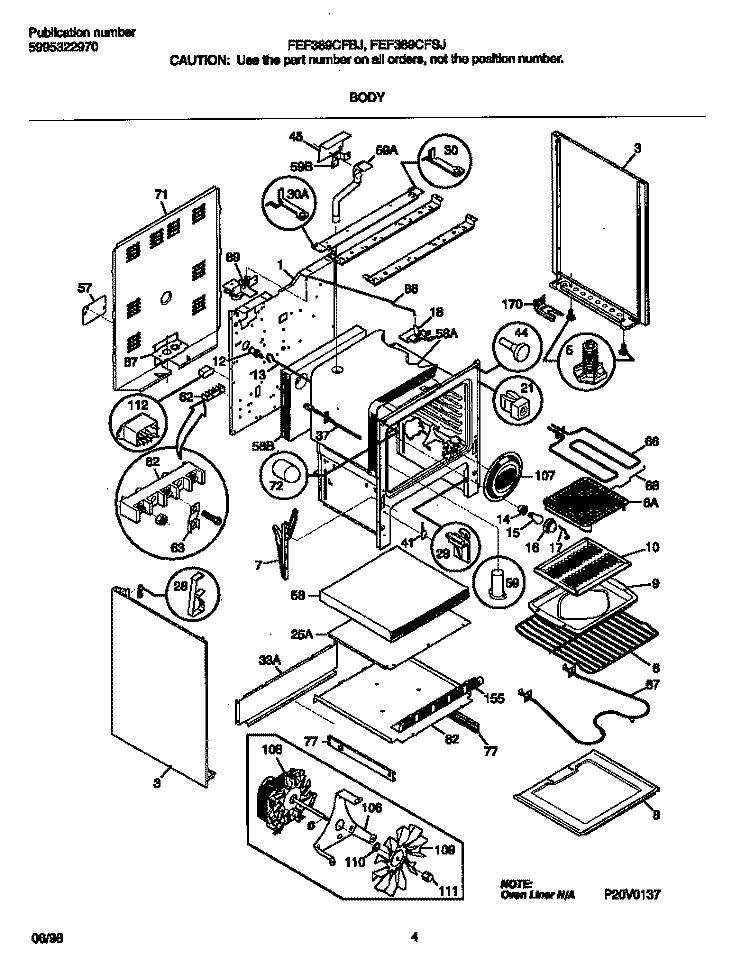 BODY Diagram and Parts List for FEF389CFSJ  Frigidaire Range