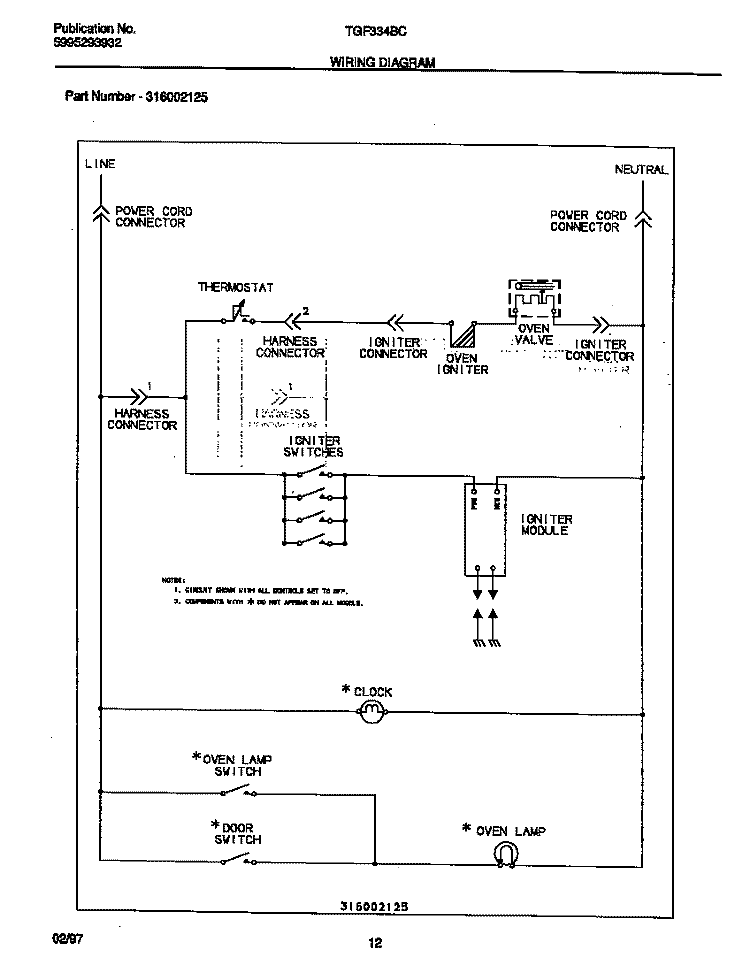 WIRING DIAGRAM Diagram and Parts List for TGF334BCDF  Tappan Range