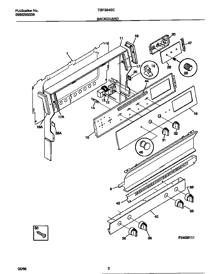 BACKGUARD Diagram and Parts List for TGF354SCWC  Tappan Range