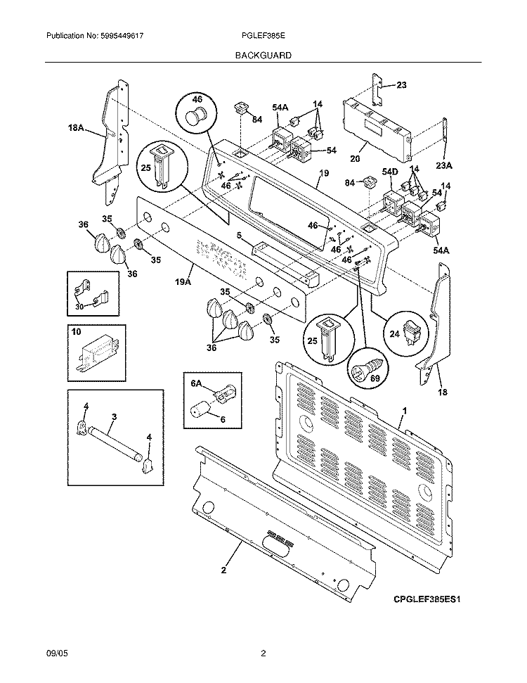 BACKGUARD Diagram and Parts List for PGLEF385EB1  Frigidaire Wall Oven