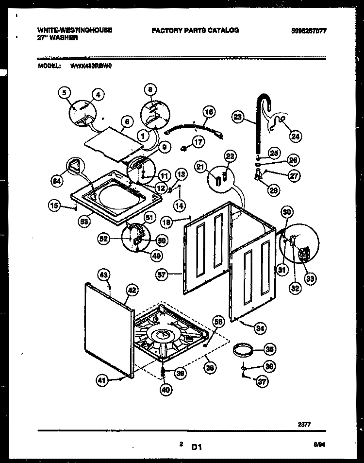 CABINET PARTS Diagram and Parts List for WWX433RBW0  Frigidaire Washer
