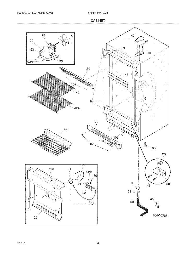 CABINET Diagram and Parts List for LFFU1153DW3  Frigidaire Freezer