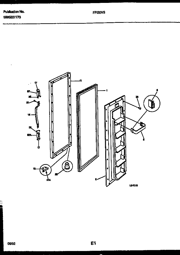 FREEZER DOOR PARTS Diagram and Parts List for FPI20VSW0  Frigidaire Refrigerator