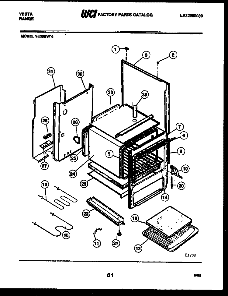 BODY PARTS Diagram and Parts List for VE30BW4  Tappan Range