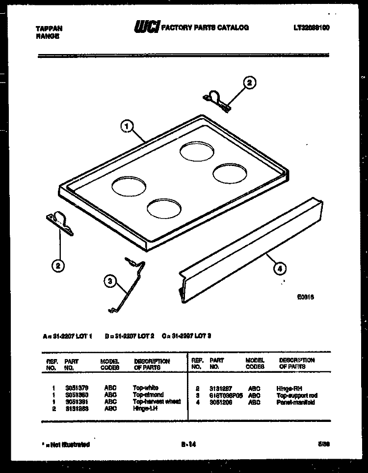 COOKTOP PARTS Diagram and Parts List for 31-2207-23-01  Tappan Range