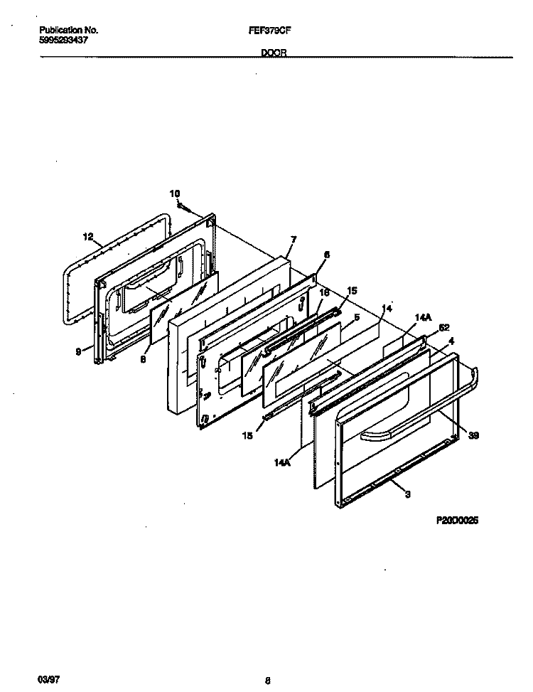DOOR Diagram and Parts List for FEF379CFTA  Frigidaire Range