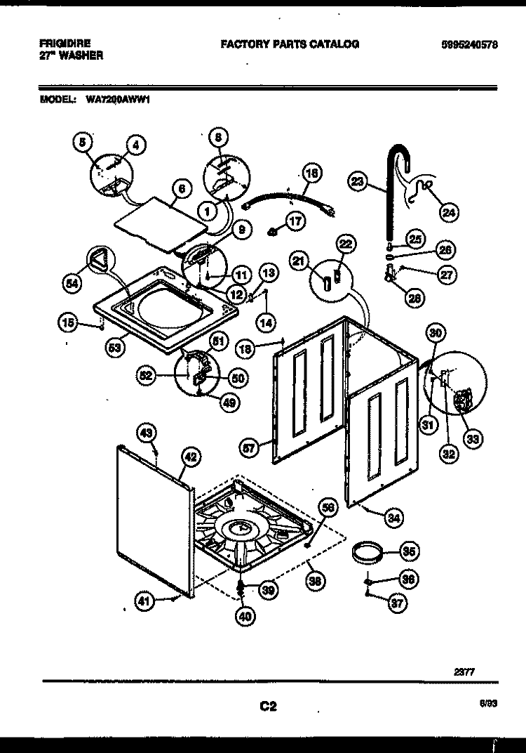 CABINET PARTS Diagram and Parts List for WA7200AWW1  Frigidaire Washer