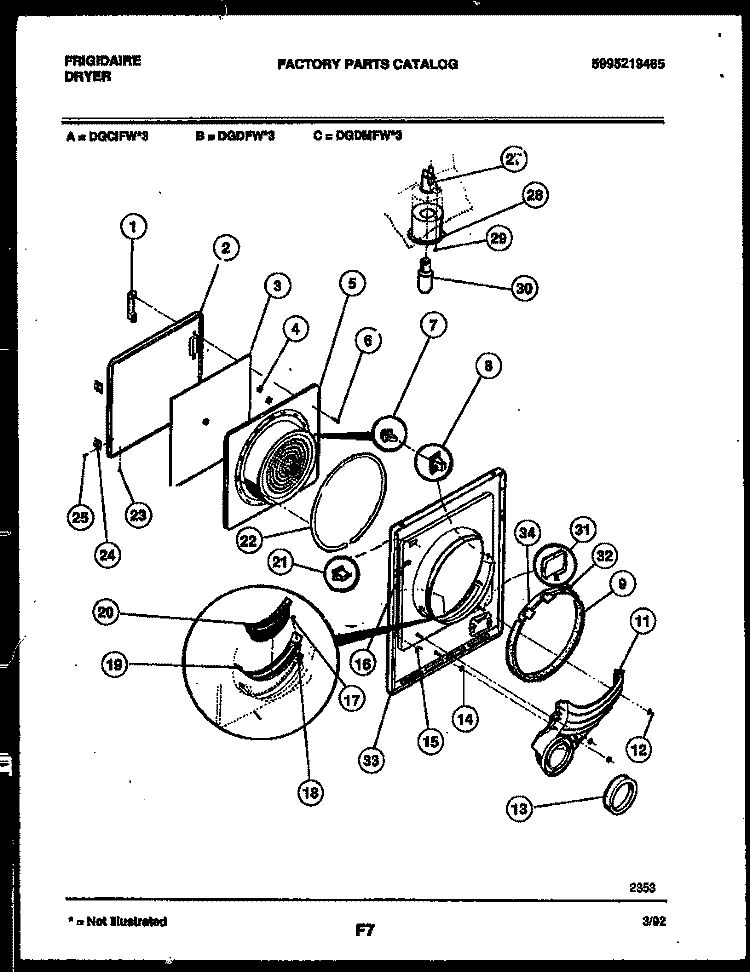 DOOR PARTS Diagram and Parts List for DEGCIFL3  Frigidaire Dryer
