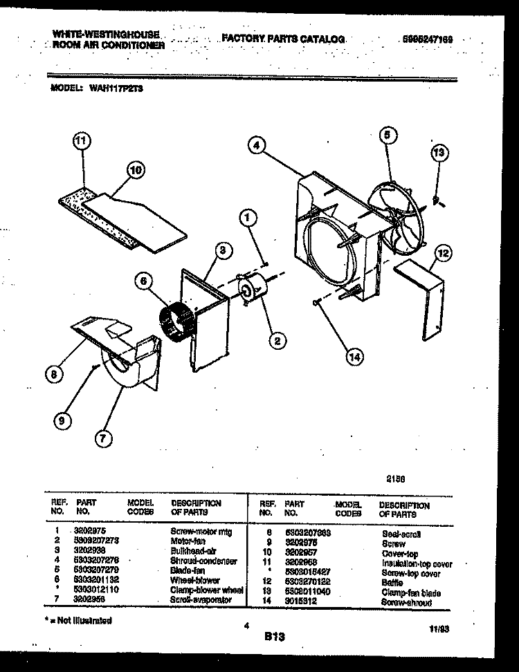 AIR HANDLING PARTS Diagram and Parts List for WAH117P2T3  Frigidaire Air Conditioner