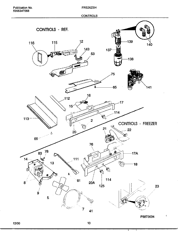 CONTROLS Diagram and Parts List for FRS26ZSHB5  Frigidaire Refrigerator
