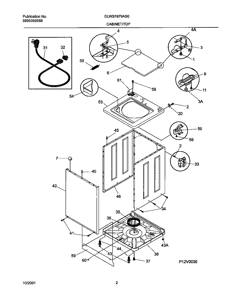 WSHR CAB, TOP Diagram and Parts List for GLWS1979AS0  Frigidaire Washer