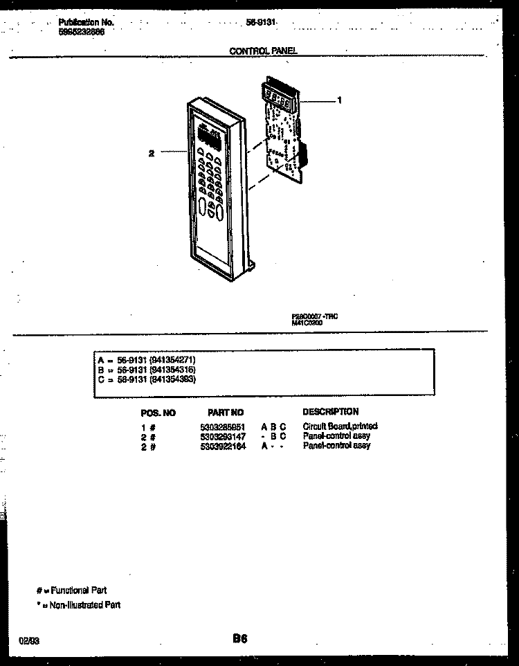 CONTROL PANEL Diagram and Parts List for 56-9131-10-03  Tappan Microwave