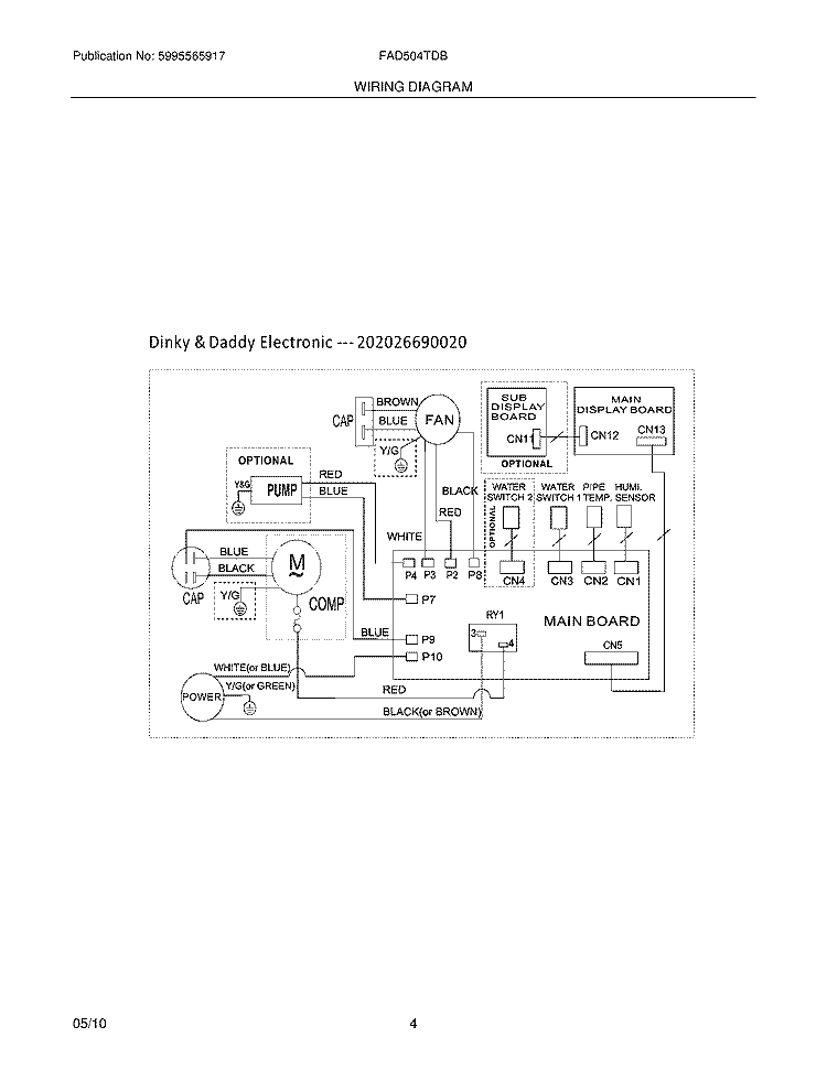 WIRING DIAGRAM Diagram and Parts List for FAD504TDB5  Frigidaire Dehumidifier