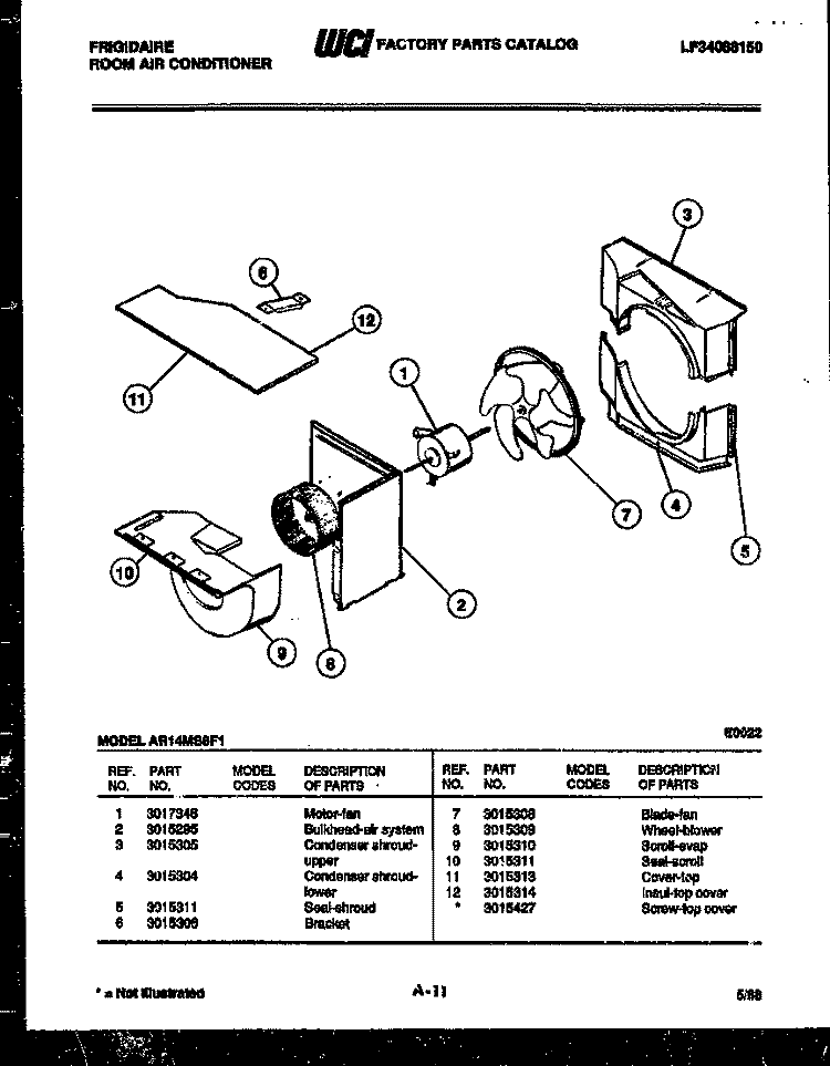 AIR HANDLING PARTS Diagram and Parts List for AR14MS8F1  Frigidaire Air Conditioner