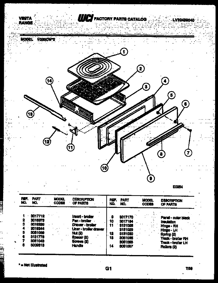 BROILER DRAWER PARTS Diagram and Parts List for VG30CW2  Tappan Range