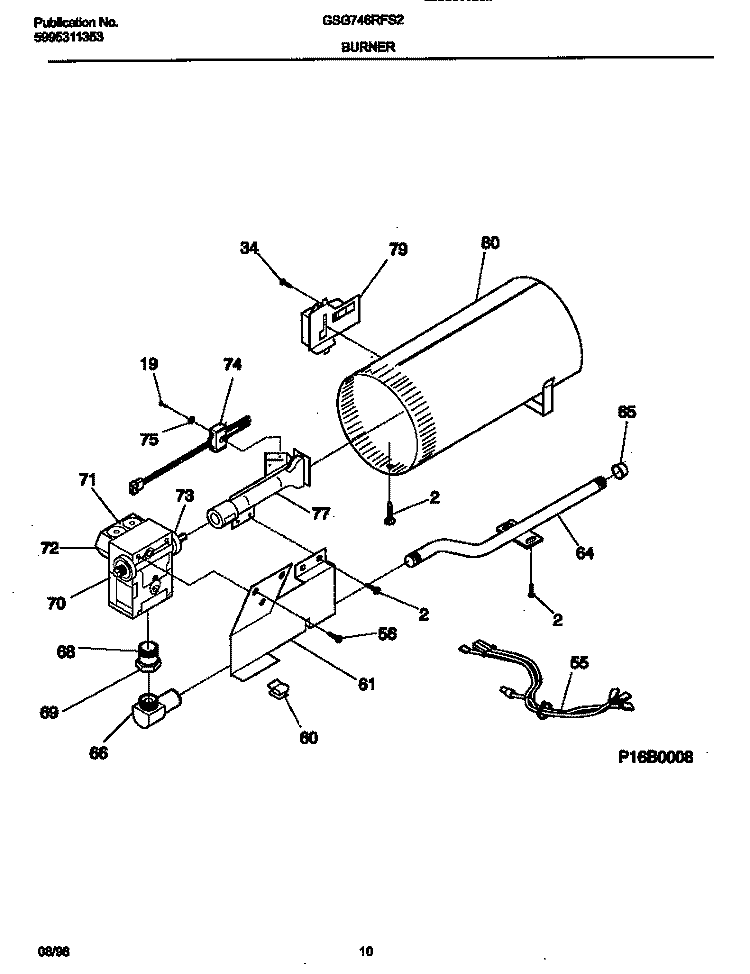 BURNER, VALVE Diagram and Parts List for GSG746RFS2  Gibson Dryer