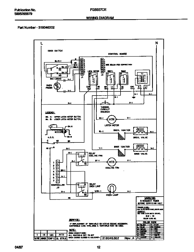 WIRING DIAGRAM Diagram and Parts List for FGB557CEBC  Frigidaire Wall Oven