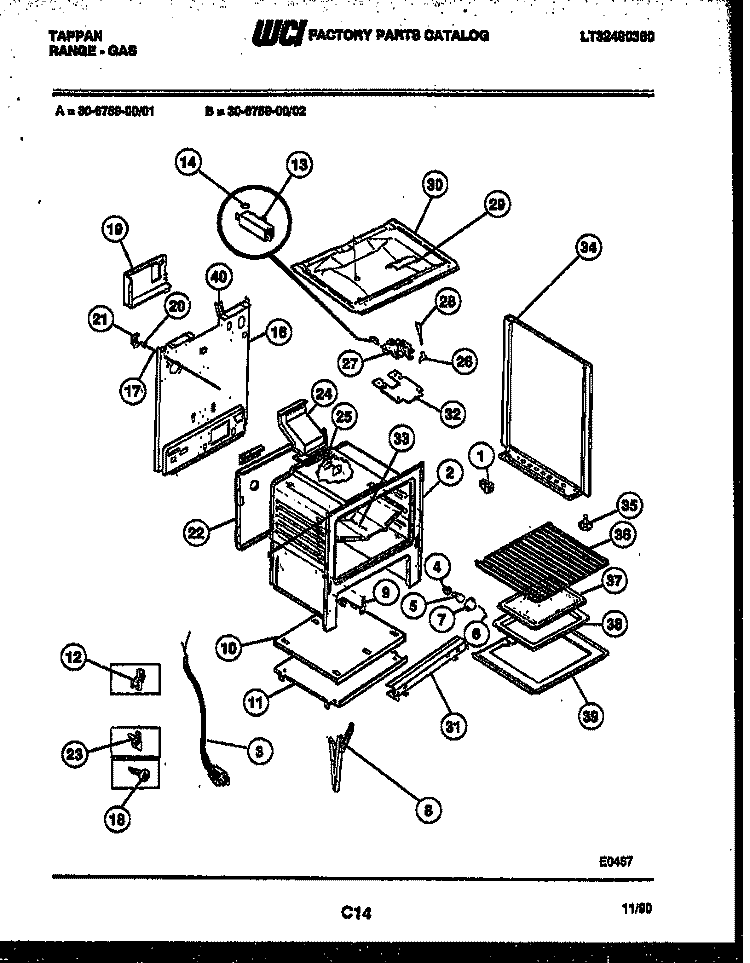 BODY PARTS Diagram and Parts List for 30-6759-23-02  Tappan Range