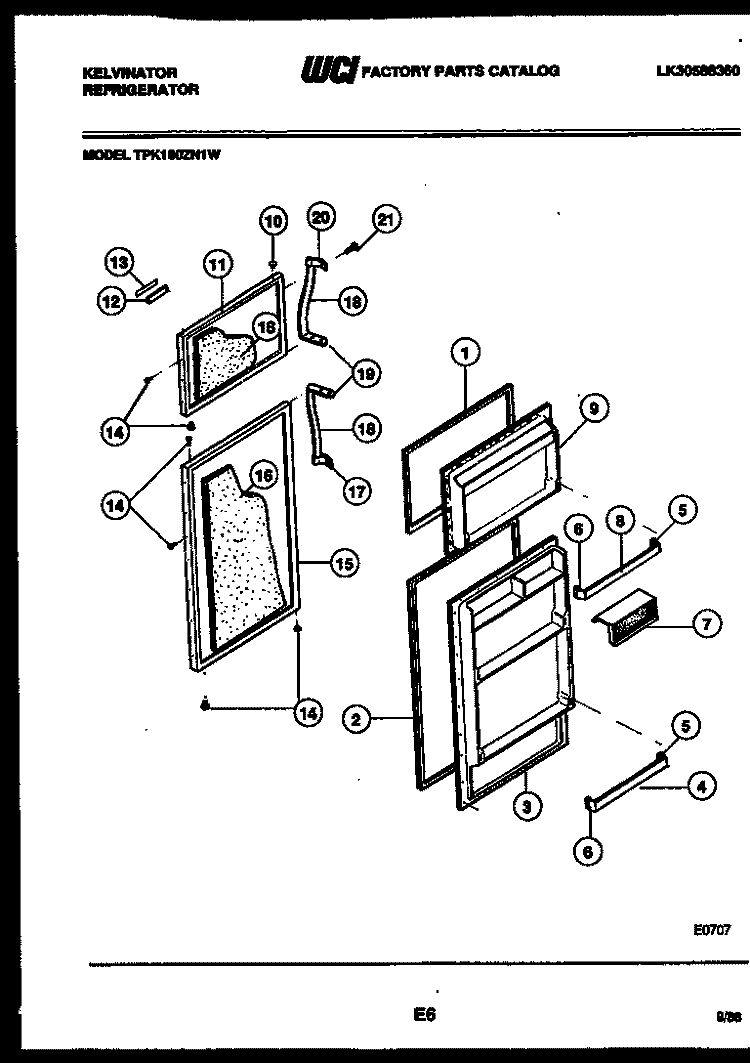DOOR PARTS Diagram and Parts List for TPK180ZN1W  Kelvinator Refrigerator