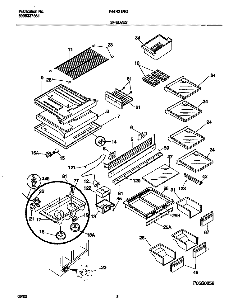 SHELVES Diagram and Parts List for F44R21NGD1  Frigidaire Refrigerator