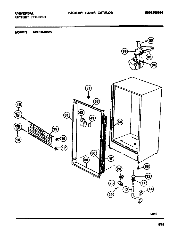 CABINET Diagram and Parts List for MFU14M2BW2  Frigidaire Freezer