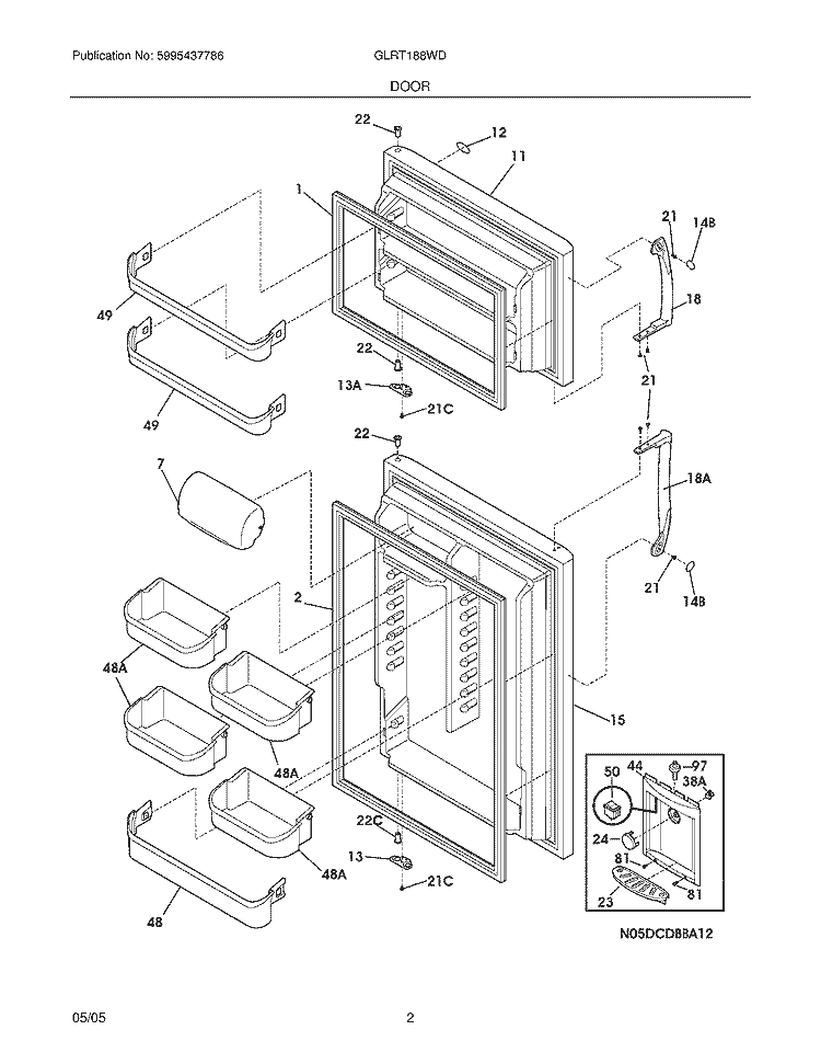 DOOR Diagram and Parts List for GLRT188WDL6  Frigidaire Refrigerator