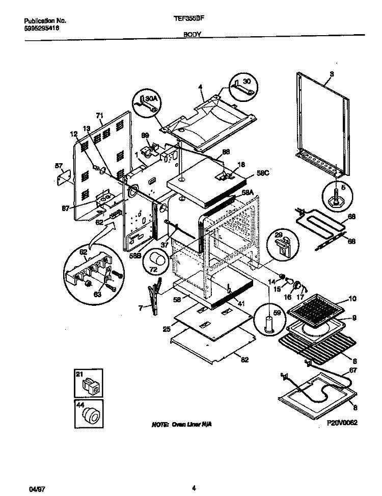 BODY Diagram and Parts List for TEF355BFDA  Tappan Range