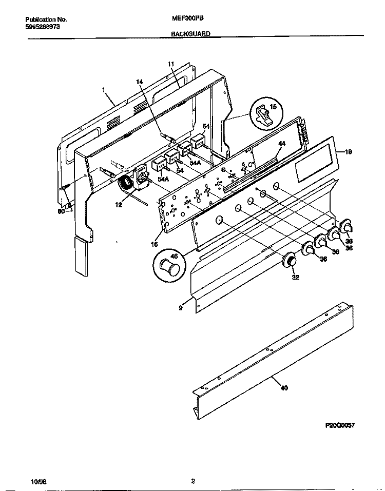 BACKGUARD Diagram and Parts List for MEF305PBWE  Frigidaire Range