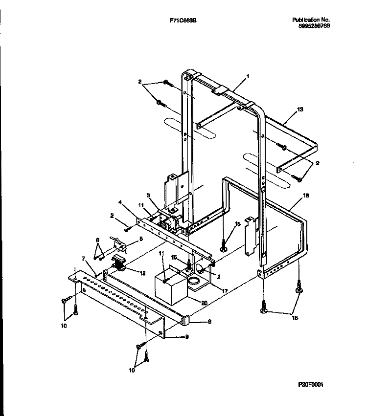 FRAME DETAILS Diagram and Parts List for F71C663BD0  Frigidaire Dishwasher