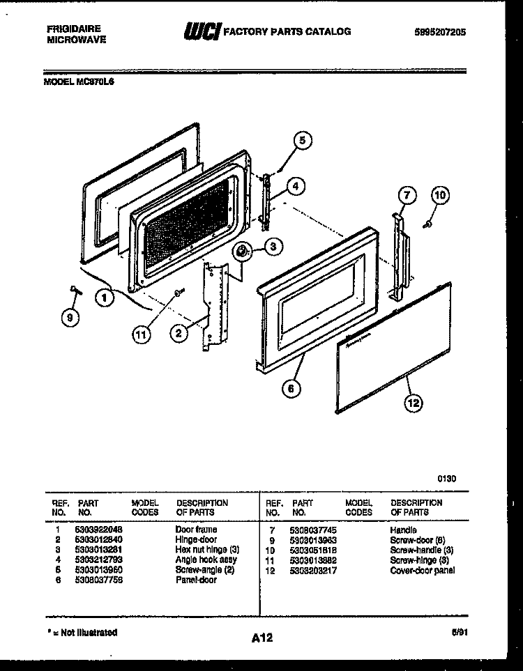 DOOR PARTS Diagram and Parts List for MC870L6  Frigidaire Microwave