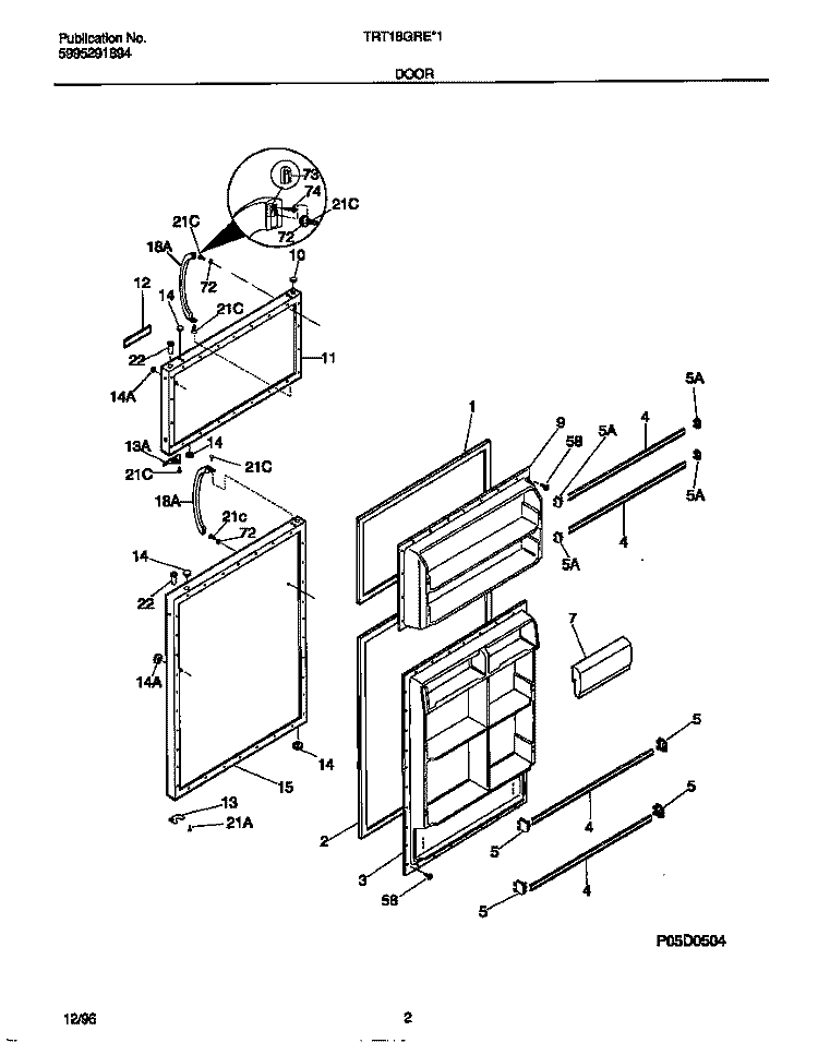 DOOR Diagram and Parts List for TRT18GREW1  Tappan Refrigerator