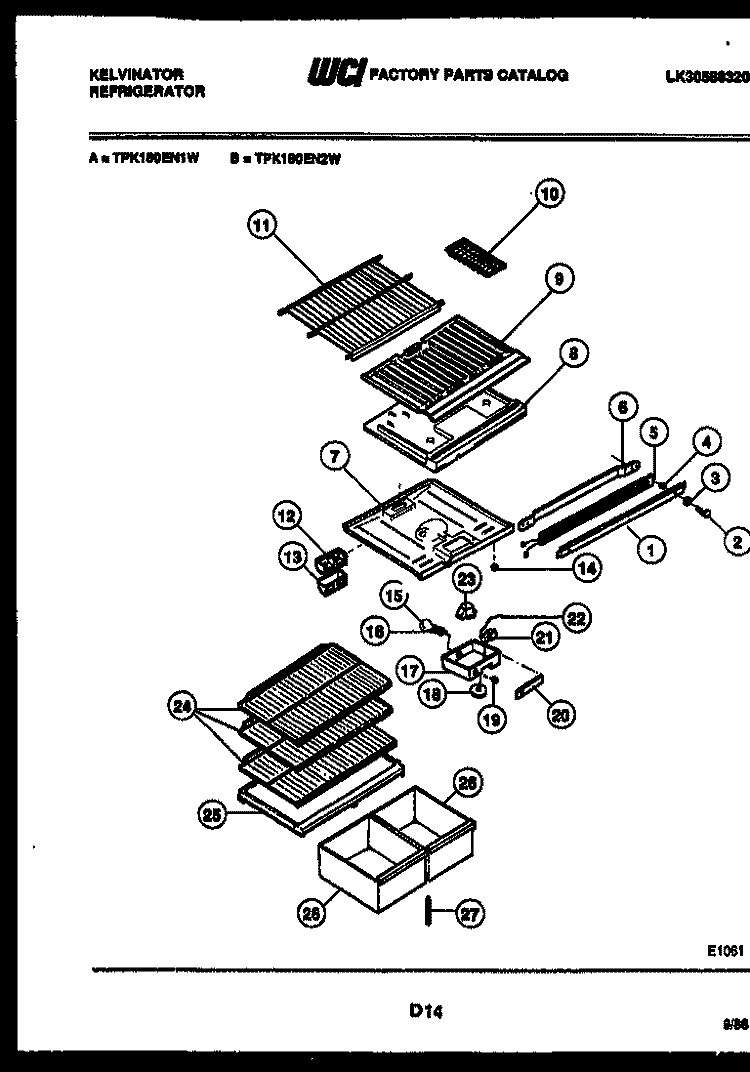 SHELVES AND SUPPORTS Diagram and Parts List for TPK180EN2W  Kelvinator Refrigerator