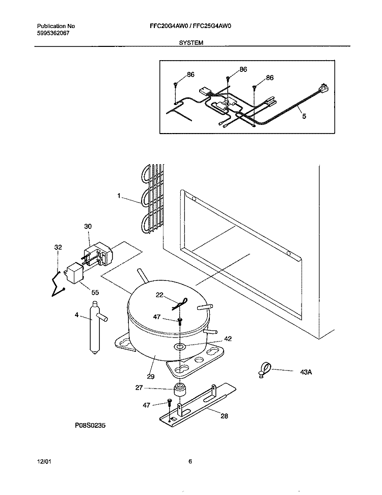 SYSTEM Diagram and Parts List for FFC20G4AW0  Frigidaire Freezer