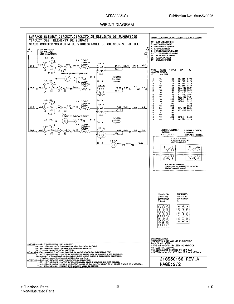 WIRING DIAGRAM Diagram and Parts List for CFES3035LS1  Frigidaire Range