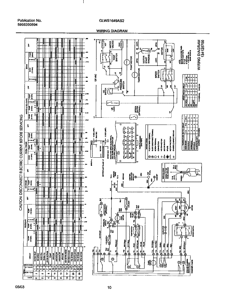 WIRING DIAGRAM Diagram and Parts List for GLWS1649AS2  Frigidaire Washer