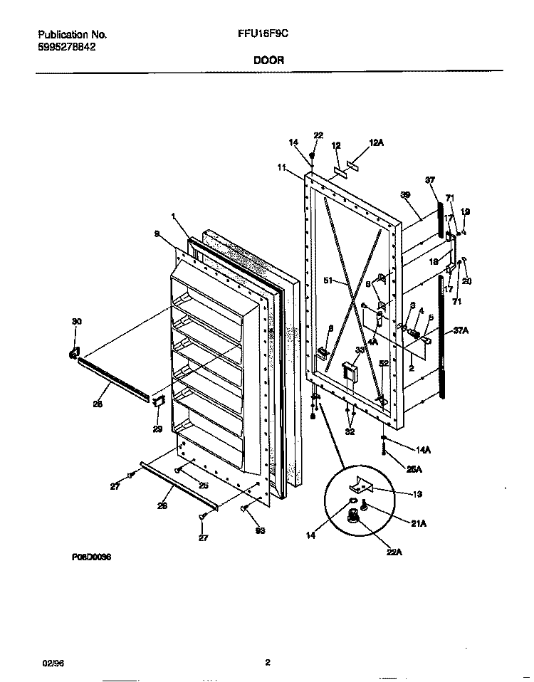 DOOR Diagram and Parts List for FFU16F9CW1  Frigidaire Freezer