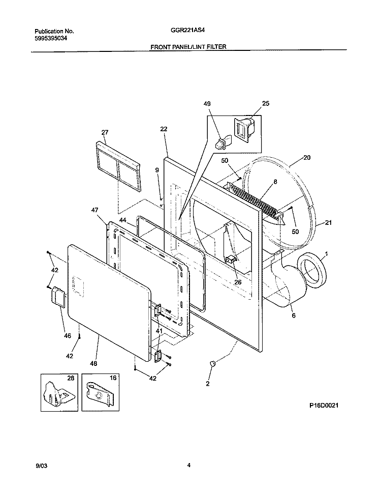 FRONT PANEL / LINT FILTER Diagram and Parts List for GGR221AS4  Gibson Dryer