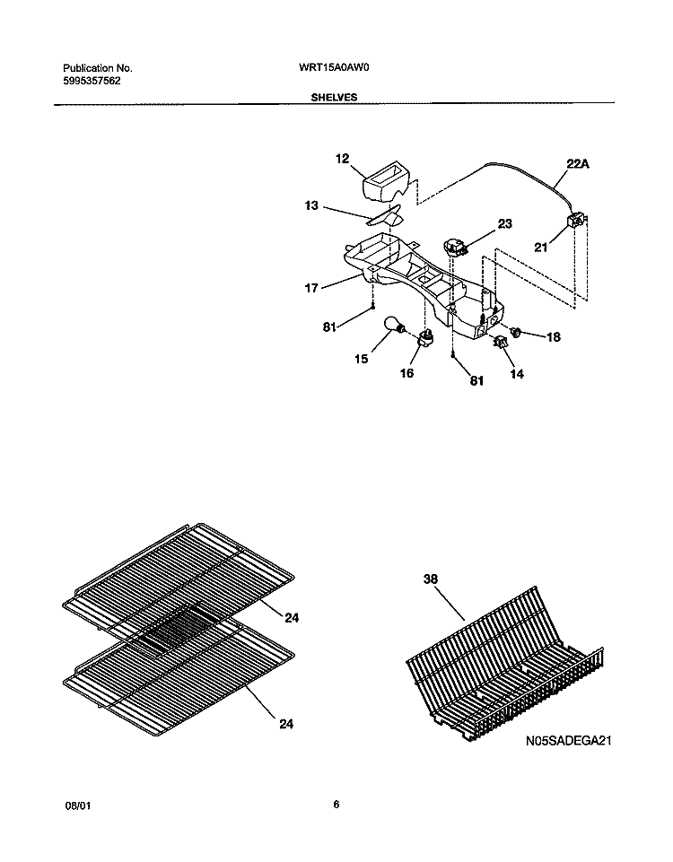 SHELVES Diagram and Parts List for WRT15A0AW0  Westinghouse Refrigerator