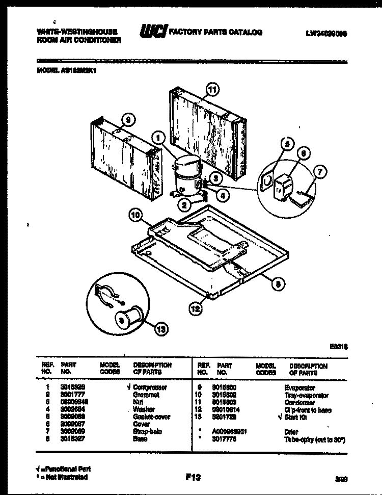 SYSTEM PARTS Diagram and Parts List for AS182M2K1  Frigidaire Air Conditioner