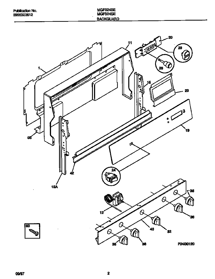 BACKGUARD Diagram and Parts List for MGF324BEWC  Frigidaire Range